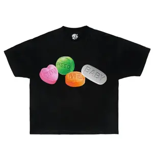 CANDY TEE Garment Dyed Boxy Ultra Cotton Streetwear Shirt Y2K Fashion Grillz Pills