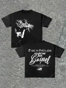 Men's Jesus Print Crew Neck T-Shirt in, Casual Loose Fit Summer Tee for Everyday Style, Comfortable Fashion for Various Activities, Menswear