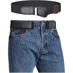 Magic Buckleless Men's Stretch Belts: Comfort Revolution- Hook-Loop Adjustable No Buckle Elastic Belt for Jeans Khaki, 32-48"