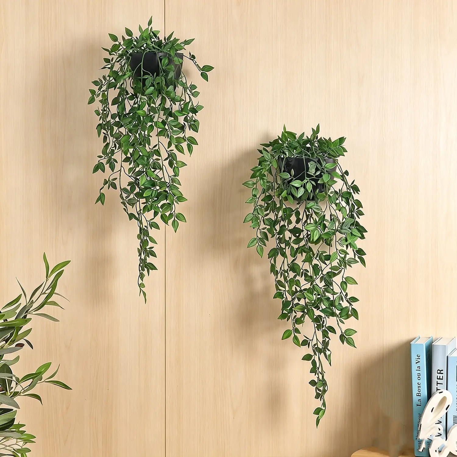 2pcs Plastic Fake Hanging Potted Plants, Artificial Floral Decoration for Indoor Office, Outdoor Living Room Shelf Home Decor