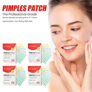 Acne patches, made of hydrocolloid material, cute star-shaped acne patches, colorful acne patches, containing tea tree oil, salicylic acid, and centella asiatica oil, 200 patches per pack, for skin care and repair.