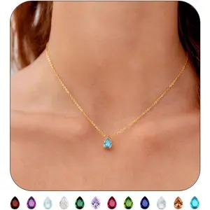 18K gold plated statement stone necklace for women dainty diamond teardrop necklaces green CZ pendant necklace jewelry birthday gift