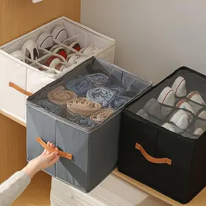 Foldable Oxford Fabric Shoe Storage Box with Lid, Collapsible Storage Bin, Folding Storage Boxes, Divided Compartments, Dustproof Organizer for Shoes Clothes Accessories, Durable Rectangular Home Organization Solution