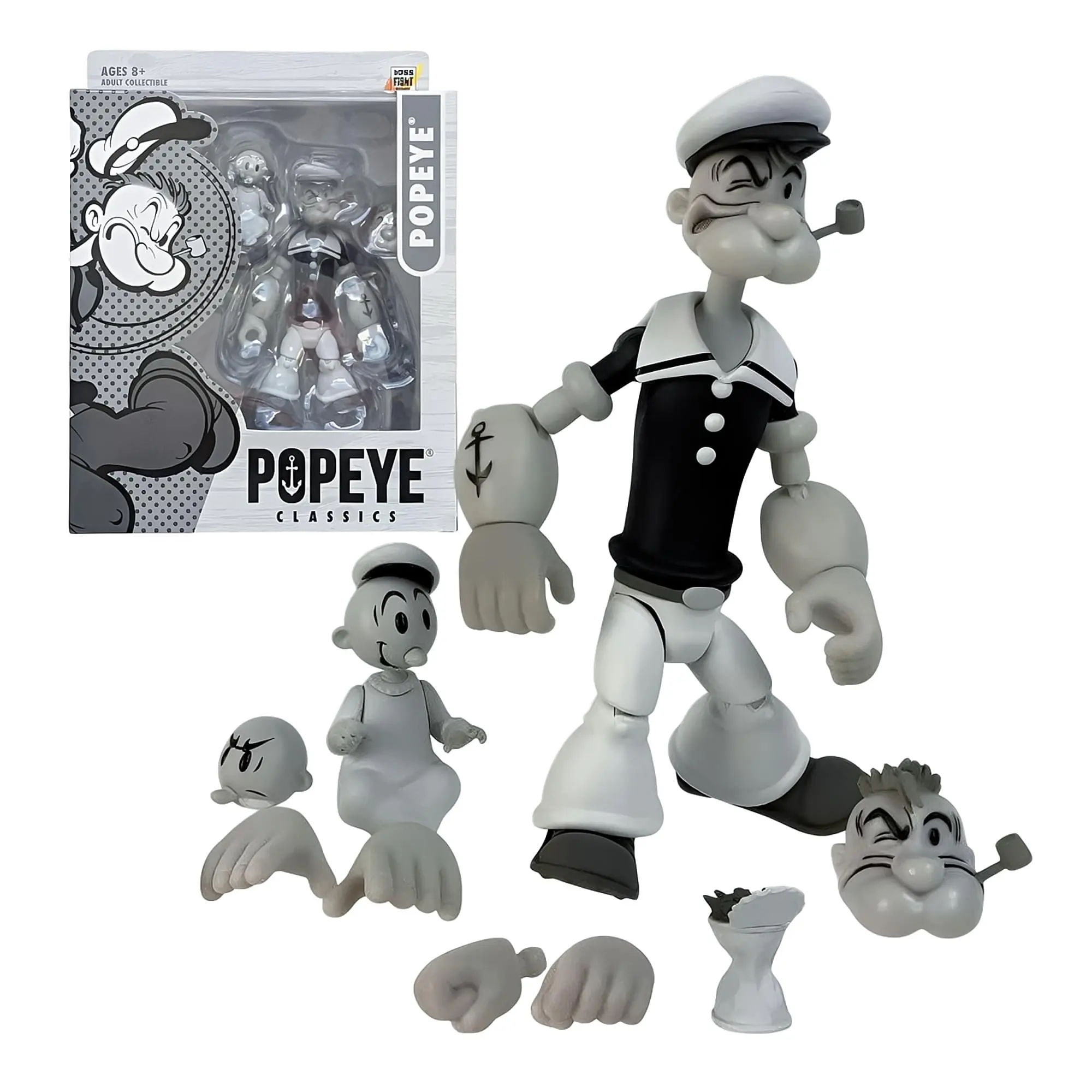 Popeye Classics 1:12 Scale Action Figure | Popeye (Black & White Ver.)