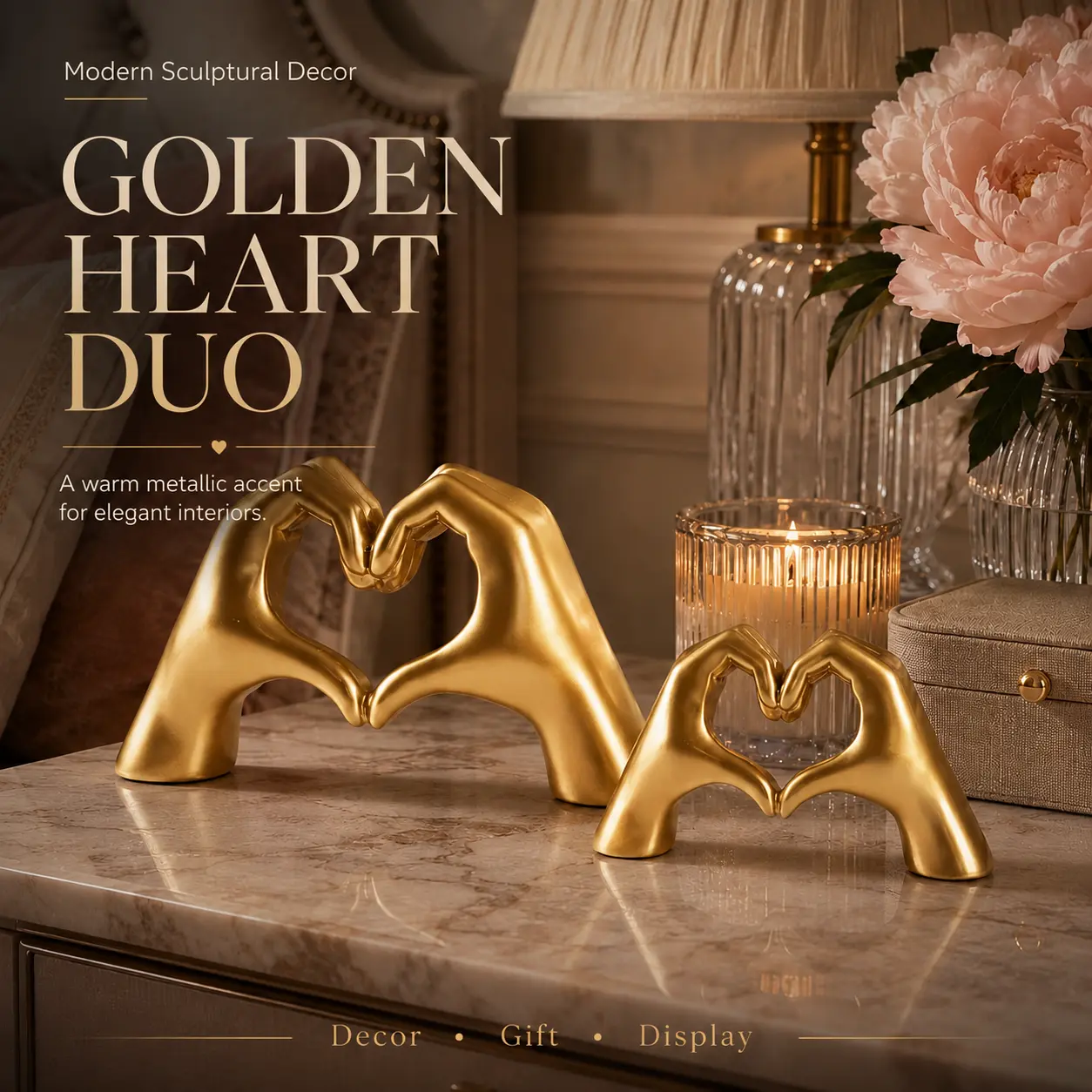 Gold Hand-Shaped Resin Sculpture Ornament, Small Modern Heart-Accent Decoration for Office Home Decor, Room Decor Accessory, Creative Gift for Boyfriend