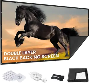 100 inch Projector Screen Upgraded- Black Backing, Straight Edges, Foldable, Washable and Wrinkle-Free - for Indoor Home Theater and Outdoor Cinema -White 16:9