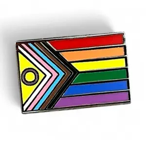 Progress Pride Flag Enamel Pin LGBTQIA+ Ally Accessory 0.75" Hard Enamel Polished Nickel Metal Butterfly Clutch