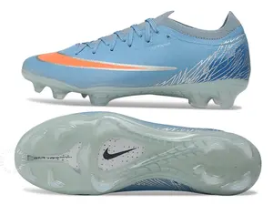 Transparent Pale Green Long Stud Anti-Slip Outsole Ice Blue Fine Textured Fabric Upper Orange Silver Contrast Accent Low Cut Pro Soccer Cleats, Slim Fit Breathable Speed Training Boots For Natural Grass Men Women Campus League Outdoor Match Footwear