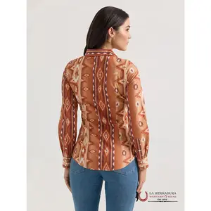 Wrangler Aztec Brown Shirt 112361186 - Fitted Long Sleeve Women's Western Style Top with Adjustable Buttons & Geometric Print