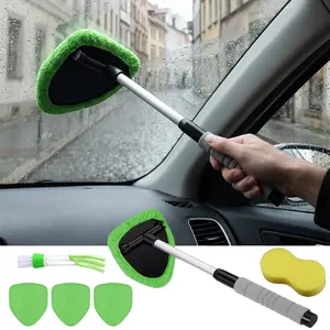 Windshield Cleaner Tool with Extendable Handle – Car Interior Window Cleaning Kit, 4 Washable Microfiber Pads, No Streak & Safe for Tint, Auto Wiper Inside Windshield Brush for Car & Home Windows tiktokshopspringglowup
