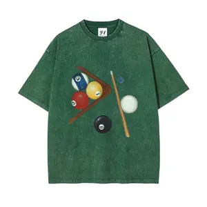 Billiards Snooker Pool Hall Washable Direct Spray T-Shirt 260g Heavy Cotton Vintage Unisex Oversized Streetwear Soft Crew Neck Tee