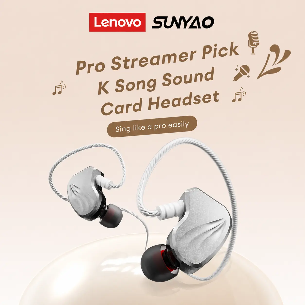 Lenovo SUNYAO Y122 Type-C Wired DSP Earphones, Real-Time Voice Monitoring, 10mm Hi-Fi Dynamic Driver, Recording Studio & KTV Sound Effects, Professional In-Ear Monitor Headset for Live Streaming, Singing & Content Creation
