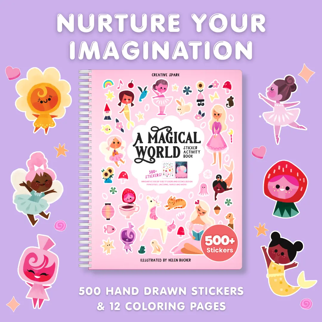 Storybook and Magic Sticker Book, High Quality Hand Drawn Stickers with Coloring Pages to Decorate