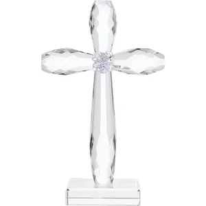 Standing Cross Decor, Religious Gifts for Women Men,  Glass Holy Cross Collectible Figurines for  Decoration, Easter Christmas Decoration for Pary