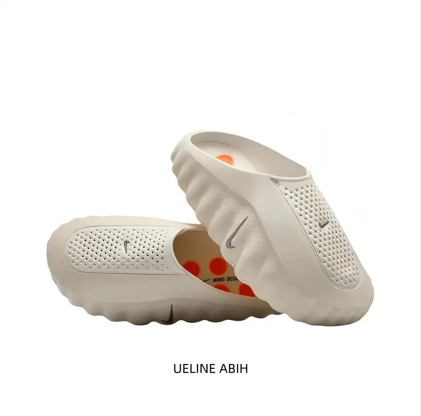 Off‑White Oatmeal Thick‑Platform Slide Sandals Soft EVA Upper Breathable Perforated Surface Wavy Anti‑Slip Outsole Cushioned Footbed Unisex Summer Daily Casual Slippers