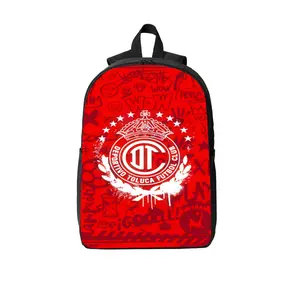 Deportivo Toluca Futbol Club 17" Laptop Backpack, Durable Polyester with Breathable Shoulder Straps, Two-Way Zippers & Side Pockets, Ideal for School, Travel & Mexican Soccer Fans