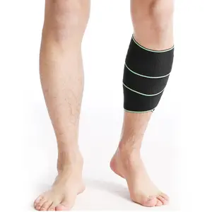 Sports Calf Guard Anti-Slip Strap Compression Elastic Bandage Wrap Leg Guard Football Basketball Running Leg Protector Black Blue Edge Single Pack Healthcare Breathable Fabric Four Silicone Grip Strips Support Braces