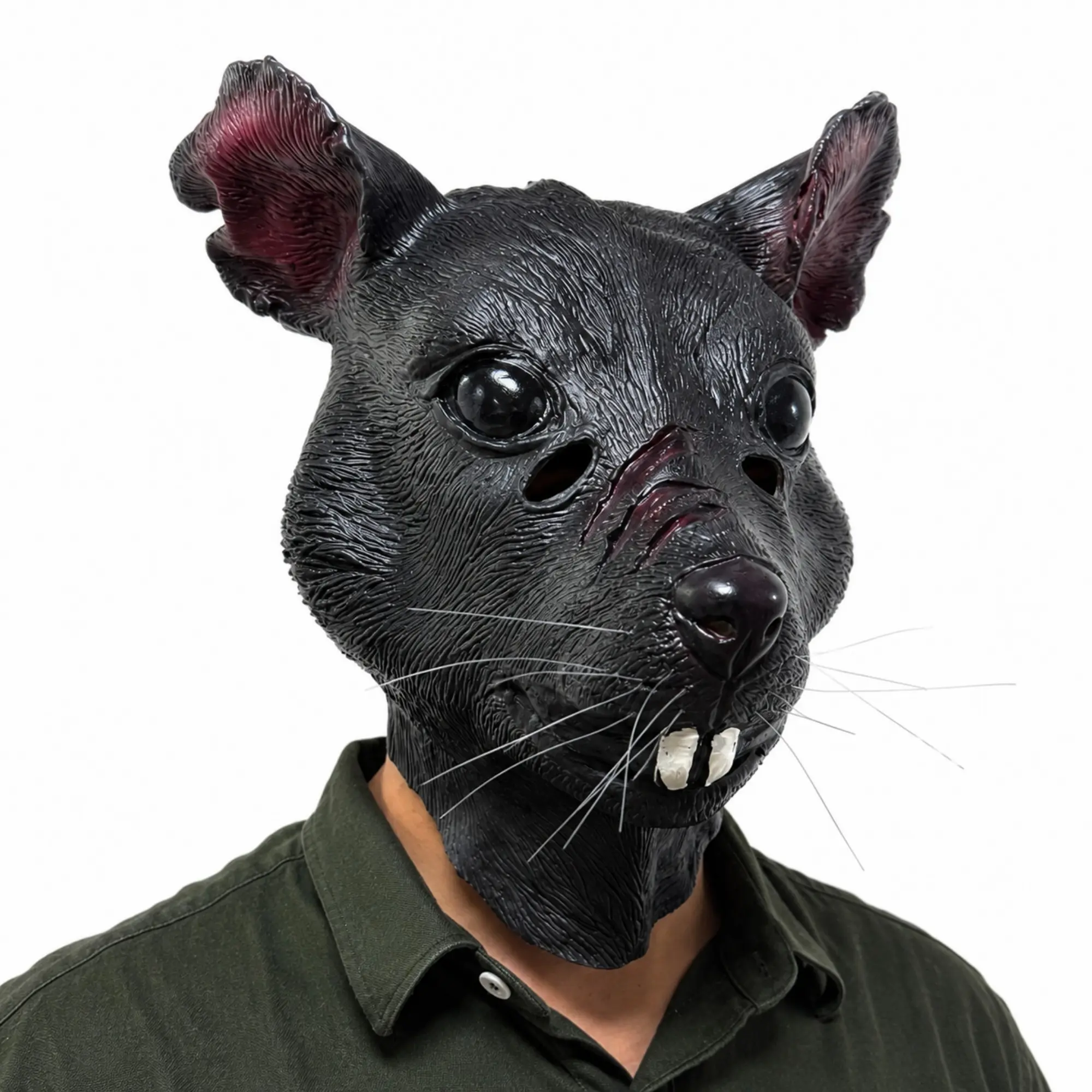 Realistic Rat Latex Mask with Whiskers, Creepy Mouse Head Cover, Animal Head Mask, Funny Sewer Rat Prank Prop for Halloween & Cosplay Costume, Party Face Masks, Mask Design