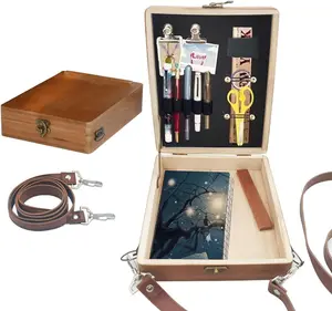 Writers Messenger Wood Box - Multifunctional Handmade Wooden Crossbody Postman Bag, Portable Artist Tool Bag & Sketch Box Easel for Outdoor Painting & Brush Storage