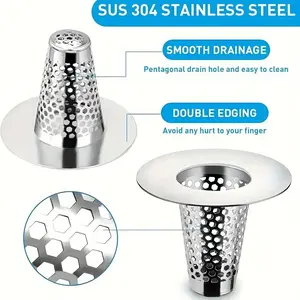 1pc Bathroom Sink Strainer, Brushed Finish Drain Protector, Hair Catcher with Small Tapered Bathtub Cover