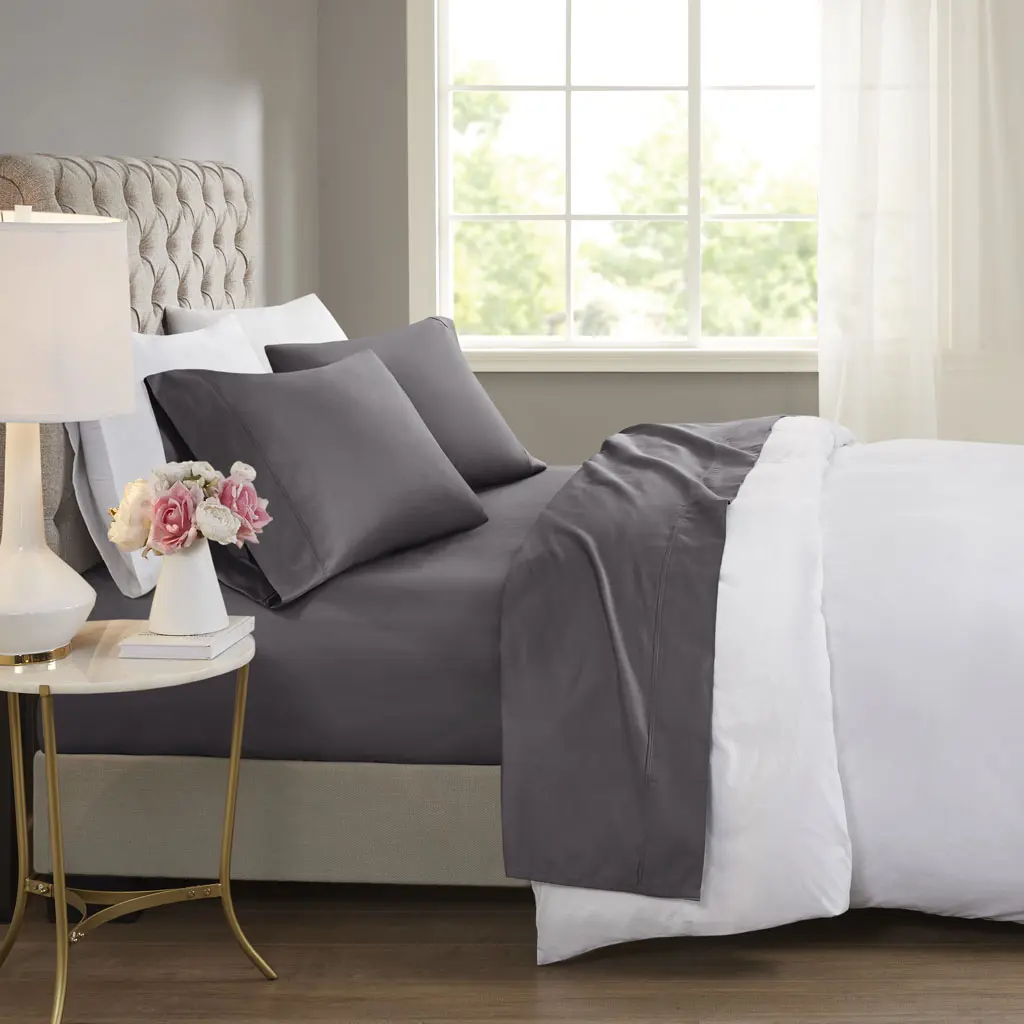 Beautyrest BR20-1008 Charcoal 60 Percent Cotton & 40 Percent Polester Sateen Cooling Sheet Sets with Huntsman Cooling Chemical, King Size