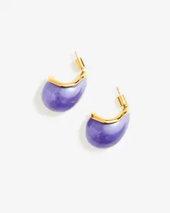 Amethyst Stud Earrings, Brown and Purple Amber Drop Studs, Natural Gemstone Earrings, Unique Birthstone Jewelry, Chunky Boho Earrings