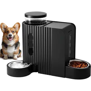 Automatic Gravity  Feeder, 1.8 Gallons*2  Feeder and Water Dispenser Set, 2-in-1 Automatic   Feeder and Stainless Steel Water Dispenser for Dogs, Cats, Rabbits, Puppies (Black)