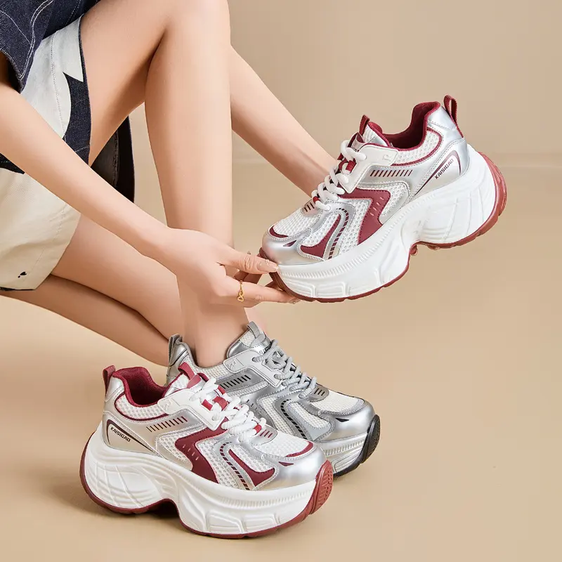 Women's Hidden Wedge Dad Shoes 2025 Spring New Style Petite Height Increasing Versatile Hot Thick Sole Casual Shoes Trend Girl Trainer Footwear Runner