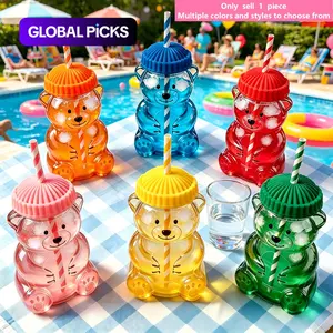 Adorable Bear Straw Glass Cup, 20oz Capacity, Cute Sporty Style, Perfect for Coffee, Juice, Milk, Tea, Gift for Girls, Teens, Parties