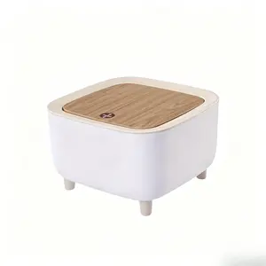Mini Desk Trash Can with Push-Pop Lid - Cream Nordic Style Small Desktop Waste Bin for Office Desk, Vanity