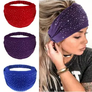 3PCS Bohend Boho Button Headband Wide Stretchy Daily Use Knotted Headwear Sport Athletic Yoga Gym Rhinestone Crystal Hair Accessories for Women and Girls