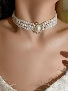 Elegant Faux Pearl Crystal Necklace for Women, Perfect for Weddings, Evening Events & Daily Wear, Stylish Jewelry Accessory, Dainty Pearl Necklace