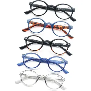 Reading Glasses Women Men Classic Round Readers +1.75 Circular Cheaters Glasses W/Lightweight Frame Comfortable Fit 5 count