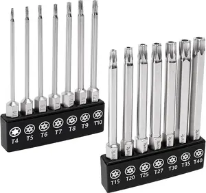 MulWark 14PC Security Torx Bit Set 3" Long Tamper Proof Star Screwdriver Bit Set 1/4" Hex Shank S2 Steel T4 - T40 Magnetic Impact Driver Drill Bits