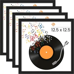 12.5x12.5 Record Frame, Vinyl Frames for 12inch Album Cover, Wall Display for  Decor, Black, 4 Pack
