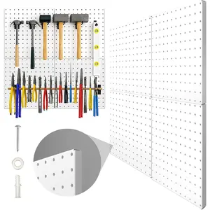 Pegboard, nail board, 4 packs of metal nail board panels, black nail board wall organizer with bent frame, large heavy-duty nail board for walls, suitable for home use, garage tool storage, office organization, craft room and kitchen