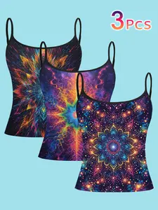 Women's Strapless Top Set, Slim Fit All-Season Casual Wear, Vibrant Cosmic Pattern Design, Perfect Layering Piece