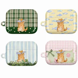 Cute Cat AirPods Case with Fish & Pattern Design, Kawaii Protective Cover, gift for fans