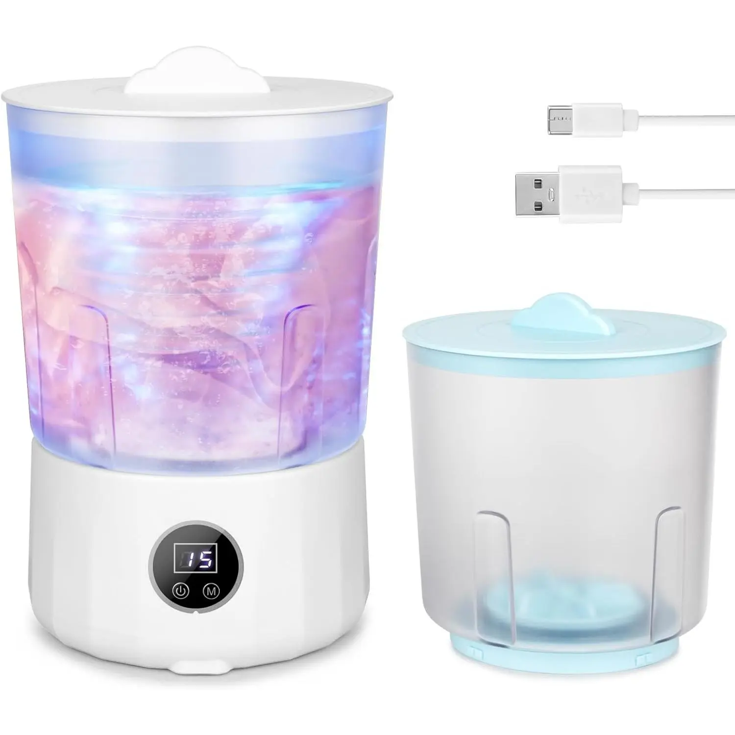 Cordless Rechargeable Double Barrel Mini Washer with USB-C Charger, 1.5L Isolated Tubs, Bionic Handwash, 3 Modes, 3000mAh Battery, 6.3*6.3*9.6 in, Efficient Low Power Cleaning, Easy Portability & Storage, for Small Size Clothes, Camping, Travelers, 3 Adju