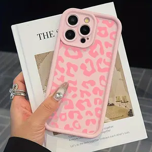 A High Bamboo Pink Leopard Print Phone Case, Compatible with Iphone 16, And Also Suitable for Iphone 15 Pro Max, Protective Cover. Protection Protector