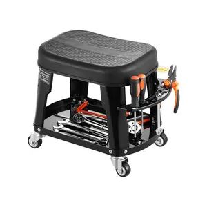 VEVOR Mechanic Stool, 300 lbs Capacity Garage Seat/Work Stool with Wheels, 360° Swivel Rolling Workshop Stool with Tool Tray and Screwdriver Rack, Heavy-Duty, for Garage, Shop & Auto Repair, Black