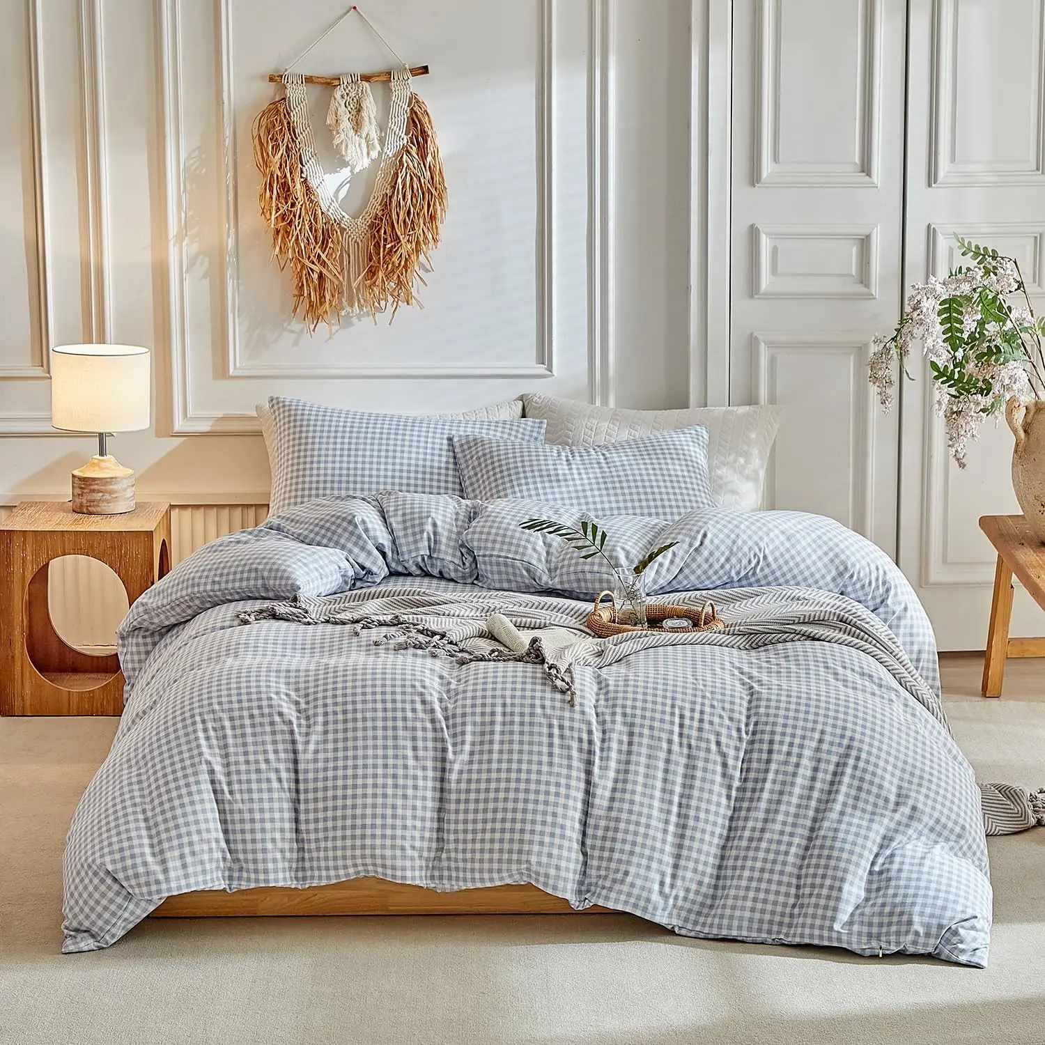 Polyester Plaid Bedding Set, Decorative Bedding Set, Bed Sets, Includes Two Pillowcases and One Duvet Cover, Durable and Easy to Clean Fabric, Home Decor Essential