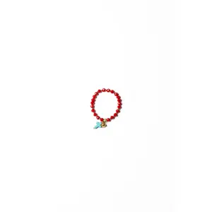 Red Beaded Charm Bracelet with Cross & Rose