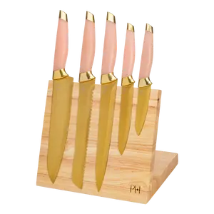 Paris Hilton Knife Block Set with Magnetic Wooden Knife Block, High Carbon Stainless Steel Blades, Titanium Coating, 6-Piece Set, Pink & Gold Paris Hilton Knife Block Set with Magnetic Wooden Knife Block, High Carbon Stainless Steel Blades, Titanium Coating, 6-Piece Set, Pink & Gold