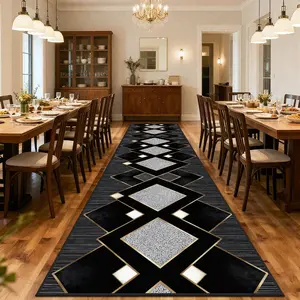 Luxurious Gold Geometric Diamond Pattern Rug, Soft Comfortable Floor Mat, Easy Clean, Suitable for Hallway Bedroom Living Room Kitchen Entrance Bathroom, Home Decor Rugs