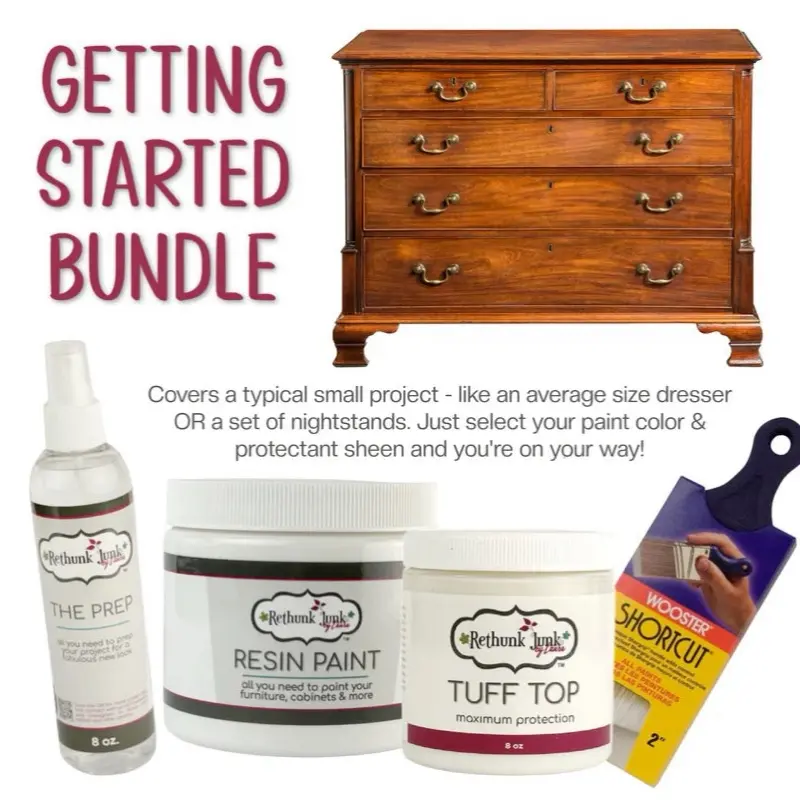 Rethunk Junk Getting Started Furniture Paint Bundle - Complete Set for Easy DIY Revamp with Wooster Shortcut Brush & Manufacturer Warranty Included Satin Finish for Wood Projects, Painting, Quick Drying Paint