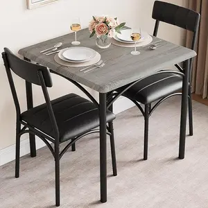 Dining Table Set for 2, Compact 3-Piece Kitchen Table and Chairs Set, Space-Saving Dining Room Furniture for Dining Room, Kitchen, Breakfast Nook