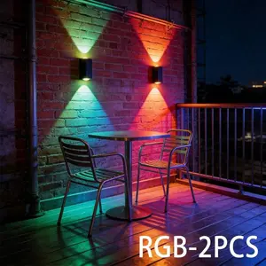 2pcs Solar Outdoor Wall Light Garden Decoration Atmosphere Light Villa Garden Waterproof Wall  Up And Down Glow Wall Light