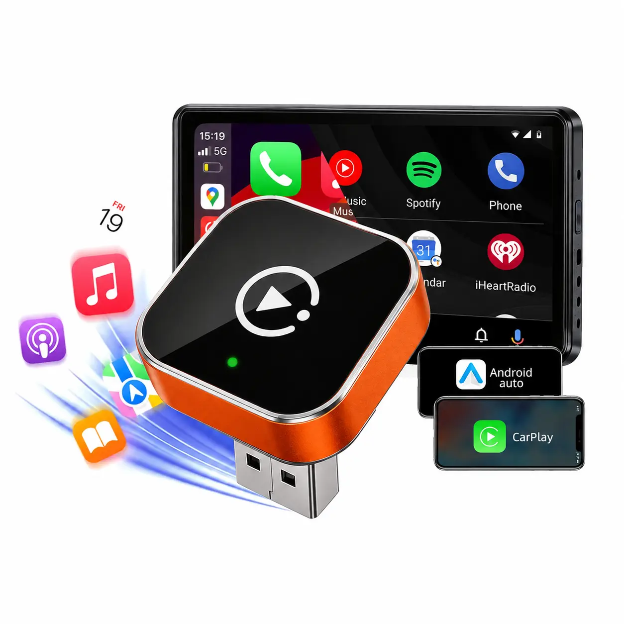 2026 New Upgraded Wireless CarPlay Adapter for iPhone/Android - Mini Size, Dual-Band 2.4G/5G, Bluetooth 5.0, Instant Connection, Hands-Free Calling
