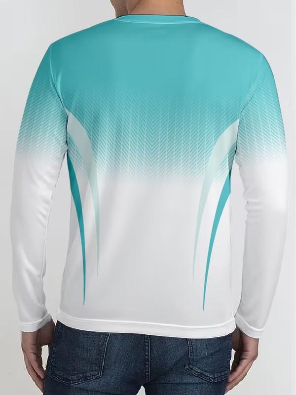 Men's Long Sleeve Gym Training Shirt, Gradient Color, Breathable Fabric, Casual Fitted Design